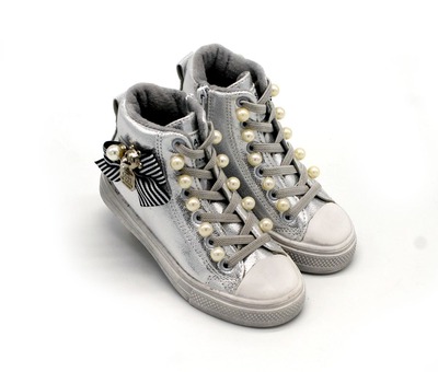 Ботинки Jong Golf для девочек серебро с бантиком.