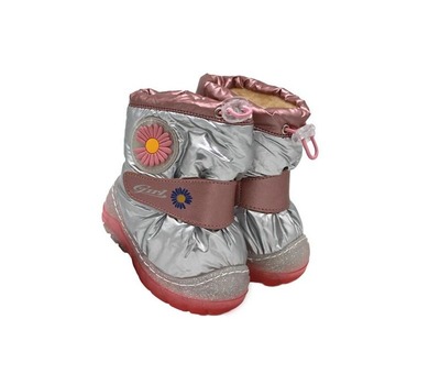 Термо ботинки CBT.T для девочек серебряного цвета с цветком