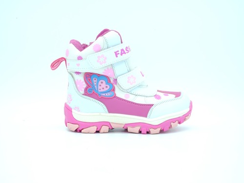 Ботинки Fashion для девочек бело-розовые эко кожа Фото 2