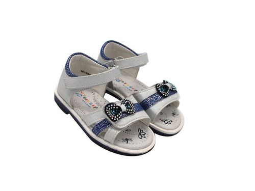 Босоножки Baby Sky для девочек белые с синим бантиком. Фото 1