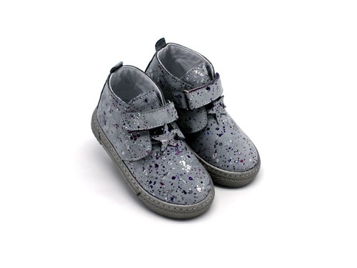 Ботинки Sandalik для девочек серые с каплями фиолетовой краски Фото 1