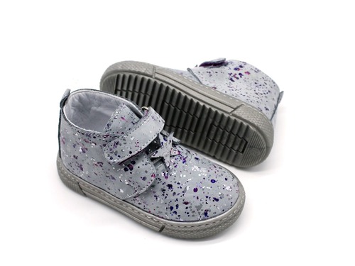 Ботинки Sandalik для девочек серые с каплями фиолетовой краски Фото 3