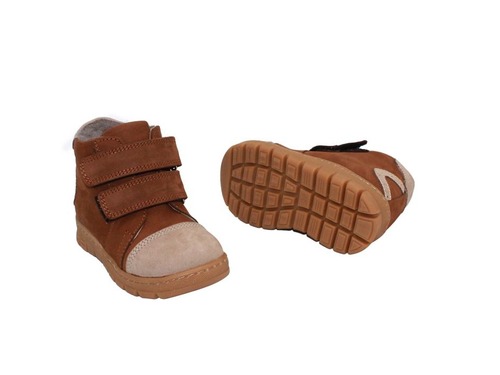 Ботинки Sandalik для мальчиков коричневого цвета с липучками на меху Фото 2
