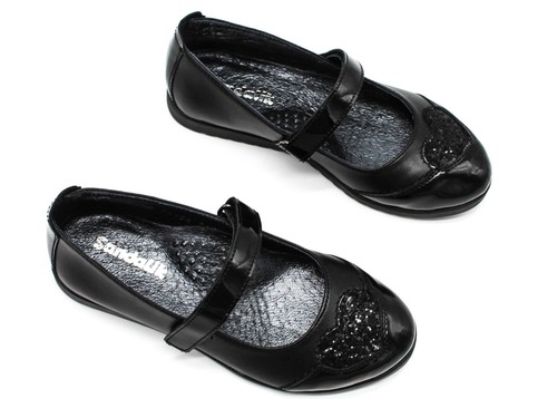 Туфли Sandalik для девочек чёрные с сердечком Фото 3