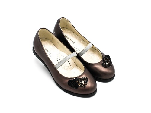 Туфли Sandalik для девочек бронзового цвета с сердечком Фото 1