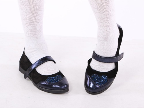 Туфли Sandalik для девочек синие с сердечком Фото 3