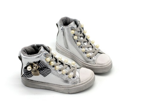 Ботинки Jong Golf для девочек серебро с бантиком. Фото 2