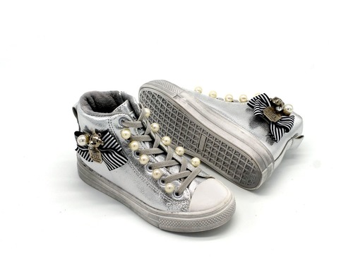 Ботинки Jong Golf для девочек серебро с бантиком. Фото 3