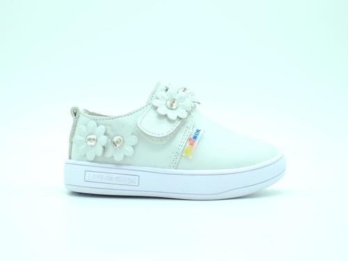 Ботинки Совёнок для девочек белые с цветочком кожа Фото 2