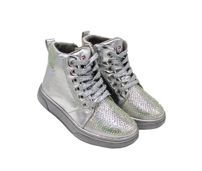 Ботинки С Луч для девочек серебряного цвета с камешками