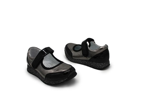 Туфли Sandalik для девочек никель с чёрным с липучкой Фото 2
