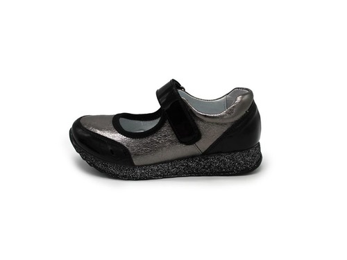 Туфли Sandalik для девочек никель с чёрным с липучкой Фото 3