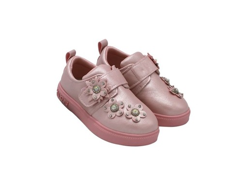 Туфли Царевна для девочек цвета пудры с цветочками. Фото 1
