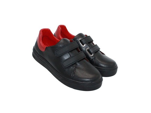 Туфли Sandalik для мальчиков черные с красной вставкой на липучках Фото 1