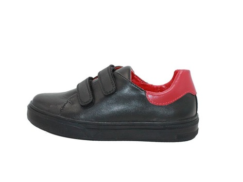 Туфли Sandalik для мальчиков черные с красной вставкой на липучках Фото 3