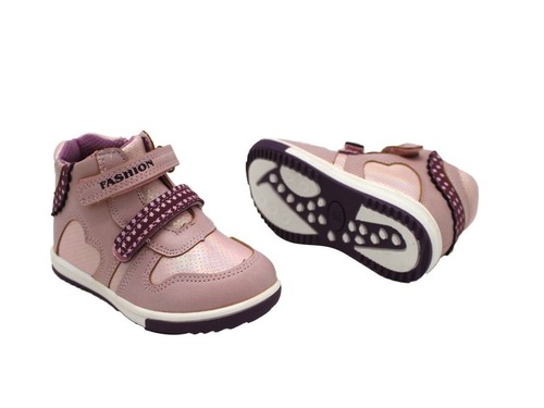 Ботинки Царевна для девочек розового цвета с фиолетовыми вставками. Фото 2