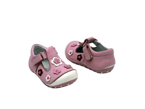 Туфли Sandalik для девочек розового цвета с цветочками Фото 2