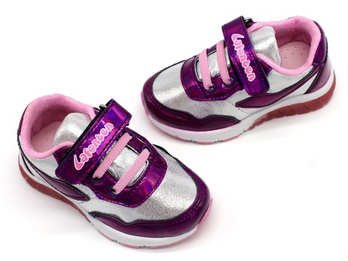 Кроссовки Lafonten для девочек малиново-серебряные светящиеся. Фото 2