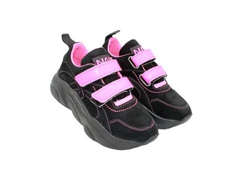 Кроссовки Sandalik для девочек чёрного цвета с розовыми липучками Фото 1
