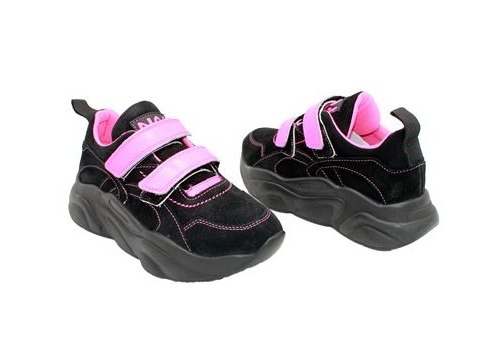 Кроссовки Sandalik для девочек чёрного цвета с розовыми липучками Фото 2