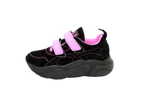 Кроссовки Sandalik для девочек чёрного цвета с розовыми липучками Фото 3