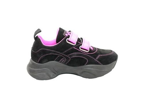 Кроссовки Sandalik для девочек чёрного цвета с розовыми липучками Фото 4