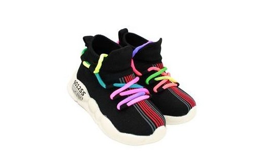 Кроссовки Совёнок для девочек чёрные с разноцветными шнурками Фото 1