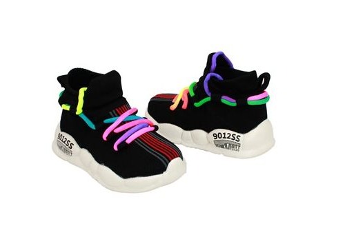 Кроссовки Совёнок для девочек чёрные с разноцветными шнурками Фото 2