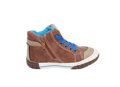 Ботинки М+Д для мальчиков коричневые с синими шнурками утеплённые. Фото 4