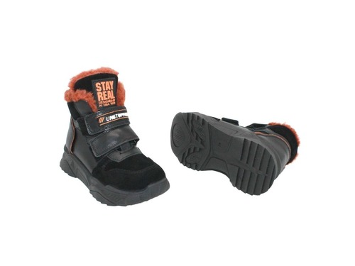 Ботинки Sandalik  для мальчиков чёрного цвета с коричневым мехом Фото 2