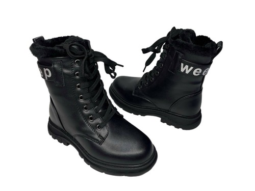 Черевики чорні з шнурівкою, всередині хутро Weestep Фото 3
