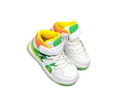 Кросівки хайтопи білі із зелено-жовтим 