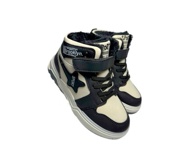 Черевики хайтопи світло бежові з чорним  з хутром Xifa