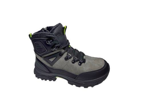 Черевики сіро- чорні хутро з салатовим  Clibee Фото 2