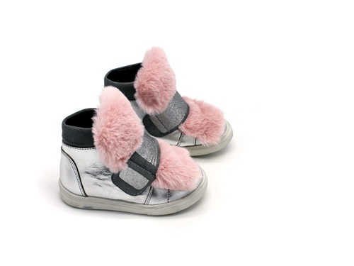 Ботинки Sandalik для девочек серебро с розовым мехом Фото 2