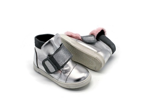 Ботинки Sandalik для девочек серебро с розовым мехом Фото 5