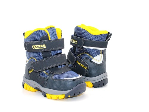 Термо ботинки Сказка для мальчиков синие с желтыми вставками. Фото 2