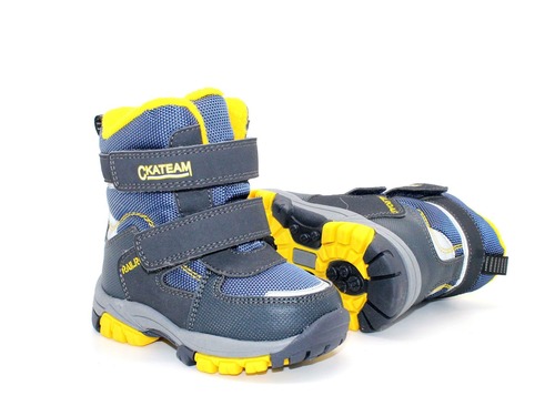 Термо ботинки Сказка для мальчиков синие с желтыми вставками. Фото 3