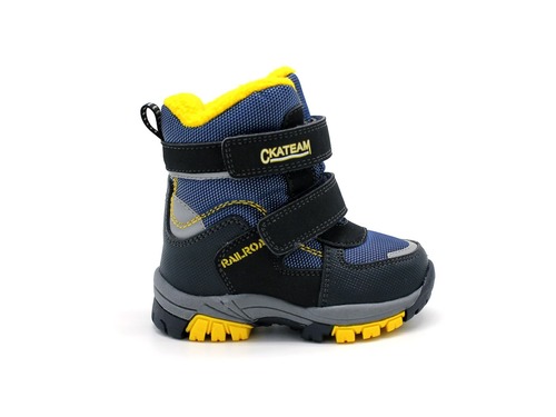 Термо ботинки Сказка для мальчиков синие с желтыми вставками. Фото 4