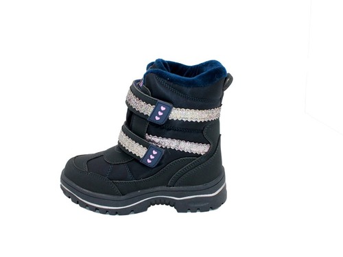Термо ботинки Сказка для девочек синего цвета с блестящими вставками. Фото 3