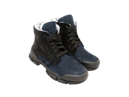 Ботинки Sandalik для мальчиков чёрно-синего цвета на меху Фото 1