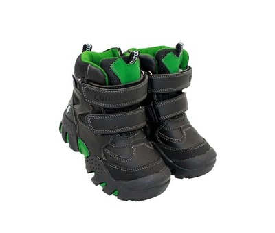 Термо ботинки Солнце для мальчиков черные с зелёными вставками.