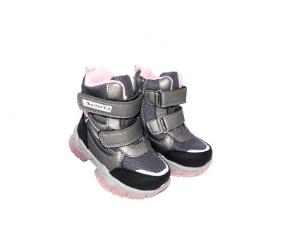 Термо ботинки BBT серо-розовые натуральный мех