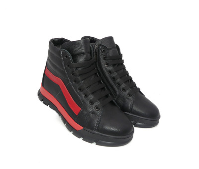 Ботинки Jordan черные с красным кожа и мех