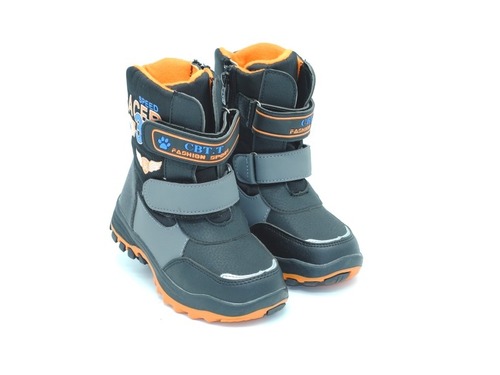 Термо ботинки  Ytop для мальчиков черные с оранжевыми вставками Фото 1