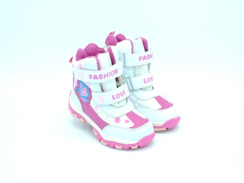 Ботинки Fashion для девочек бело-розовые эко кожа Фото 1