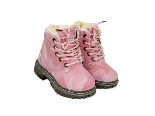 Ботинки Шалунишка для девочек розовые милитари эко кожа Фото 1