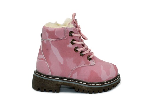 Ботинки Шалунишка для девочек розовые милитари эко кожа Фото 2