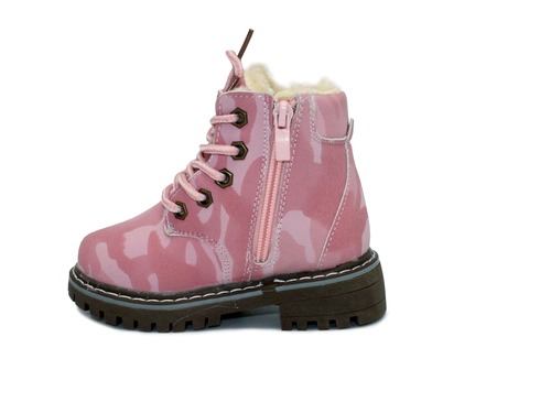 Ботинки Шалунишка для девочек розовые милитари эко кожа Фото 3